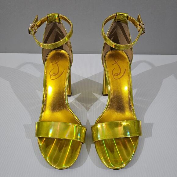 Sam Edelman Yaro Block Heel Sandal Womens 8 Metallic Gold Evening Wedding Party - Picture 4 of 13